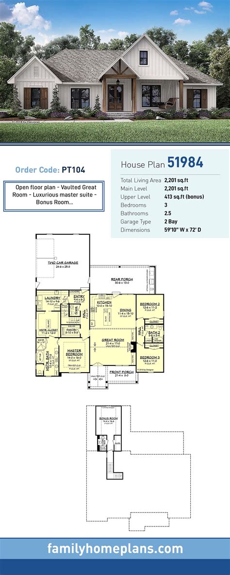 Open Floor Plan Craftsman House Plan 51984 Total Living Area 2 201
