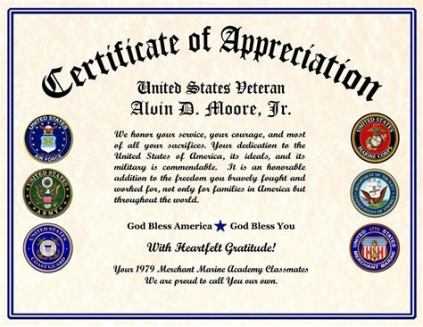 Veterans Day Free Printable Military Certificate Of Appreciation