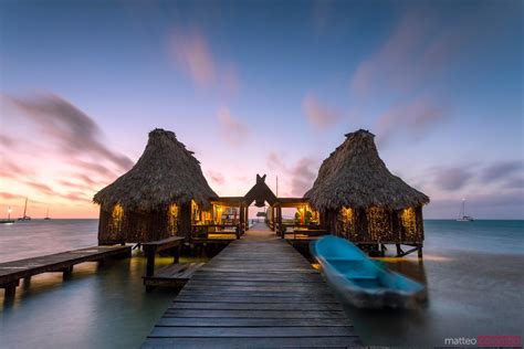 Water Bungalow In A Tourist Resort At Sunset San Pedro Belize