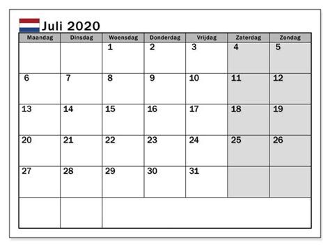 2020 Juli Kalender Zum Ausdrucken Pdf Excel Word Druckbarer 2020