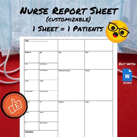 Nursing Report Sheet Template Customizable Nurse Report Sheet 1