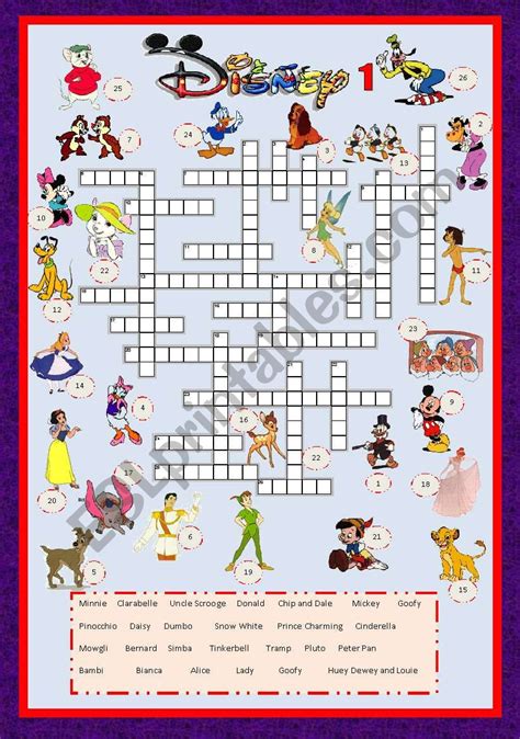 Printable solution addition and subtraction crossword. Cartoon Series 3 - Disney characters crossword 1 + key - ESL worksheet by Sara26