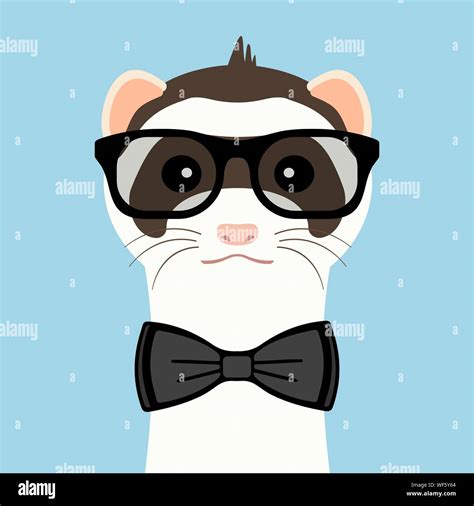Ferret Boy Portrait With Glasses And Butterfly Vector Illustration
