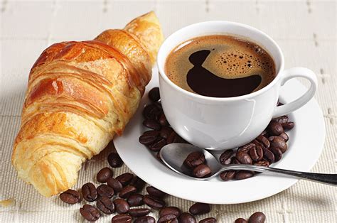 Image Coffee Croissant Grain Cup Food Food Good Morning Breakfast