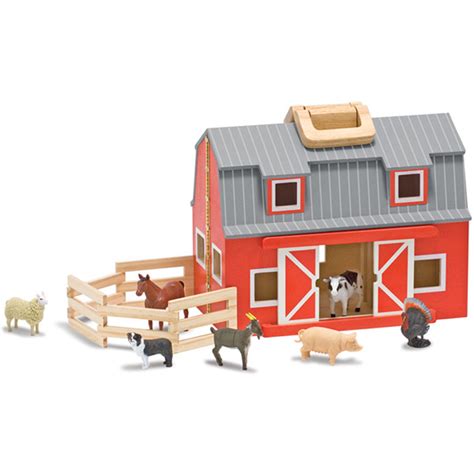 Chunky handles lets kids take their bit of country wherever they go! Melissa & Doug Fold & Go Barn