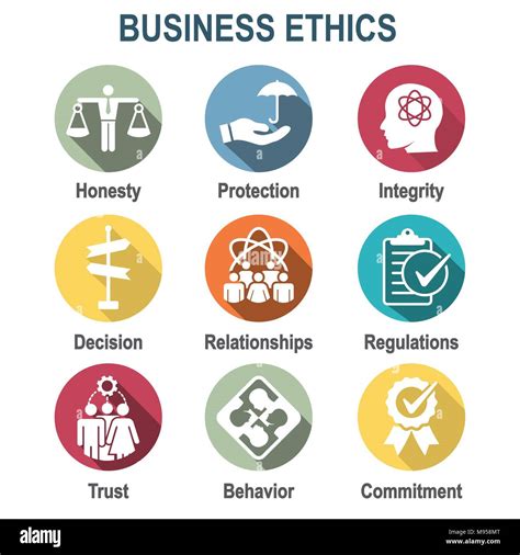 Business Ethics Solid Icon Set With Honesty Integrity Commitment And