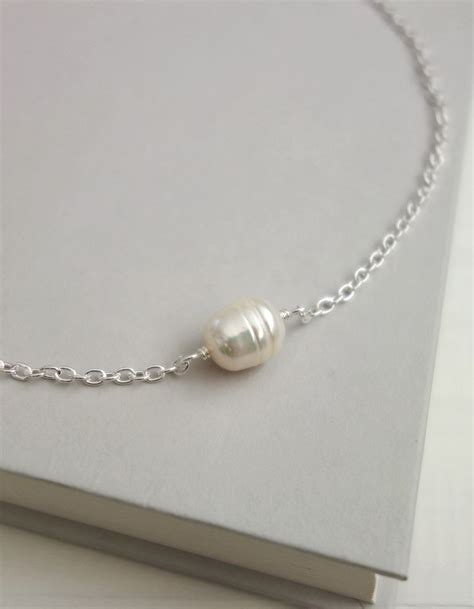 Chain Choker Necklace Single White Pearl Minimalist Style Jewelry