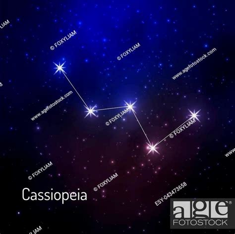 Cassiopeia Constellation In The Night Starry Sky Vector Illustration