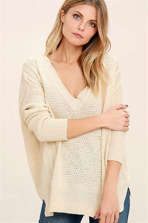 Cozy Light Beige Sweater Knit Sweater Lightweight Sweater 5600