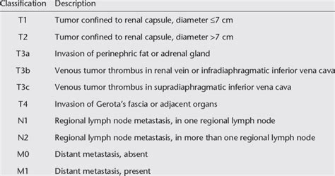 1997 Tnm Tumor Node Metastasis Staging Classification Of Renal Cell