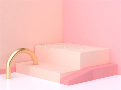 Pink Cream Wall Corner Geometric Abstract Scene 3d Render