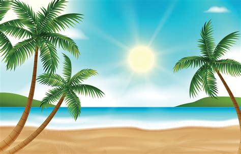 Realistic Summer Beach Scenery Background With Palm Trees 2530966