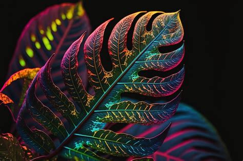 Premium Ai Image Colorful Tropical Leaves Dark Background