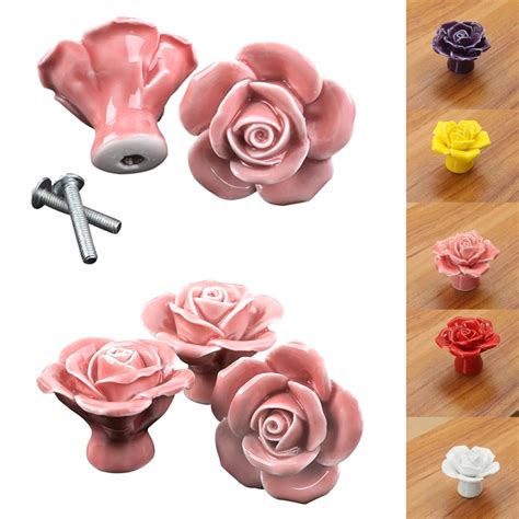 Rose Flower Handles Cabinet Ceramic Knobs Flowers Kitchen Handles