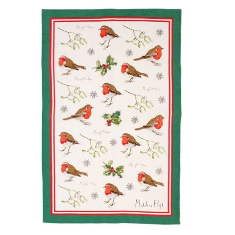 ulster weavers robins and holly tea towel
