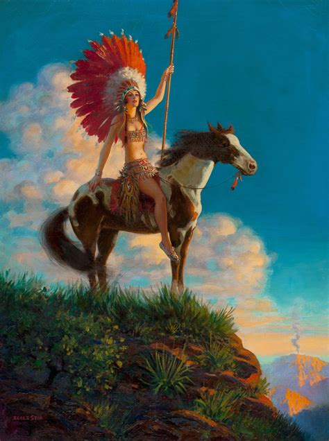 Edward Eggleston Indian Maiden On Horse Headress Native American