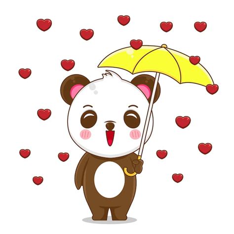 Premium Vector Illustration Of Cute Panda Holding Umbrella With Love Rain