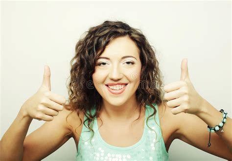 Beautiful Young Woman Showing Thumbs Up Gesture Stock Photo Image Of