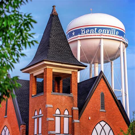 Bentonville Arkansas Cityscape Church Water Tower Photograph By Gregory