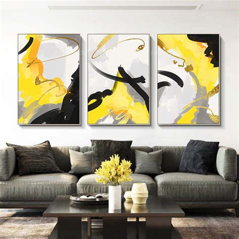 Mustard Yellow Painting Gold Art Set Of 3 Wall Art Acrylic Etsy