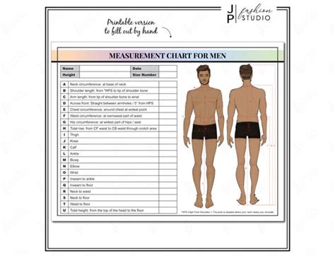 Printable Mens Body Measurement Sheet Fashion Designer Etsy