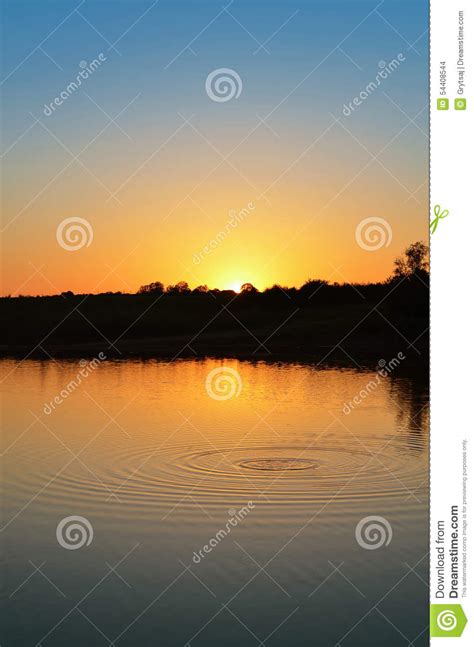 Beautiful Sunset Over Lake Stock Photo Image Of Idyllic