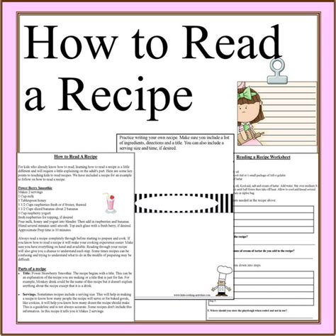 How To Read A Recipe Activity Worksheets Digital Download Kids