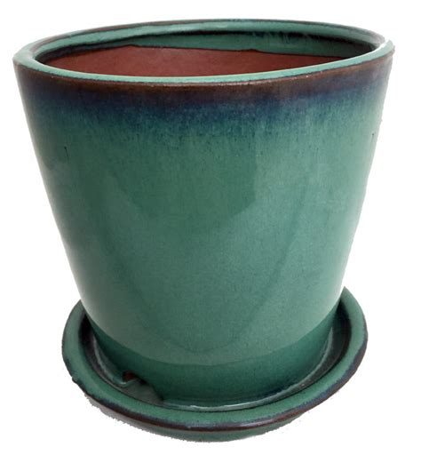 Round Ceramic Planter And Saucer 55 Forest Green