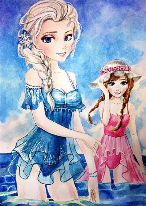 Elsa And Anna Swimsuit By Analibi On Deviantart Modern Disney Disney Fan Art Disney Elsa