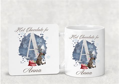 Personalised Christmas Reindeer Alphabet Hot Chocolate Mug Glitterpig