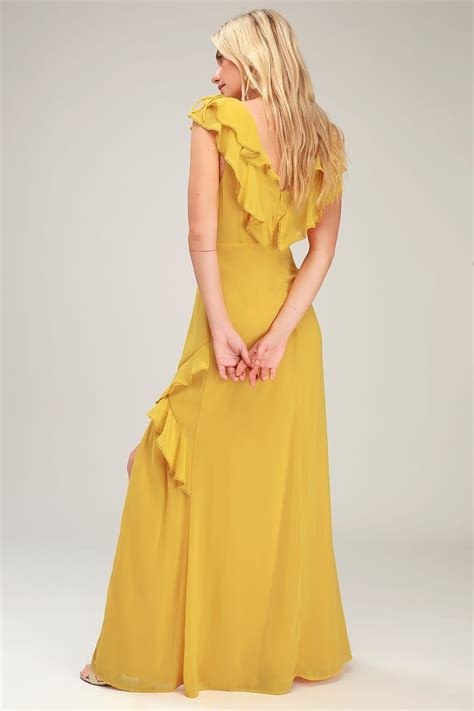 Love From Above Mustard Yellow Ruffled Surplice Maxi Dress Yellow