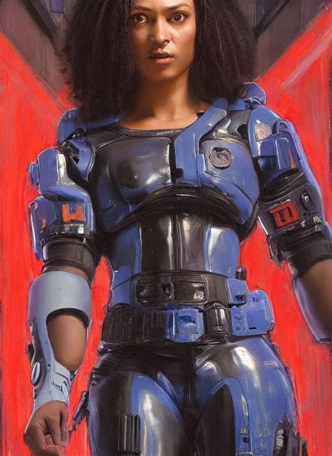 Maria Igwe Buff Cyberpunk Policewoman With Robotic Stable Diffusion