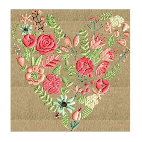 Floral Heart Embroidery Design Embroidery Design File
