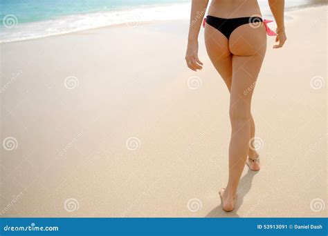 Woman Wearing Thong Bikini Walking On Beach Stock Image Image Of Girl