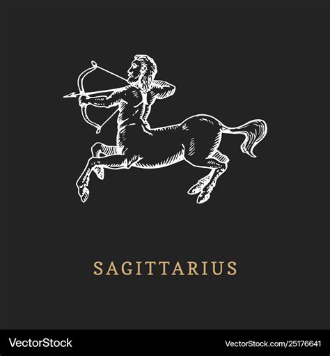 Sagittarius Zodiac Symbol Hand Drawn In Engraving Vector Image