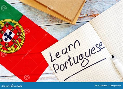 Learn Portuguese Language Flag And Notebooks Stock Photo Image Of