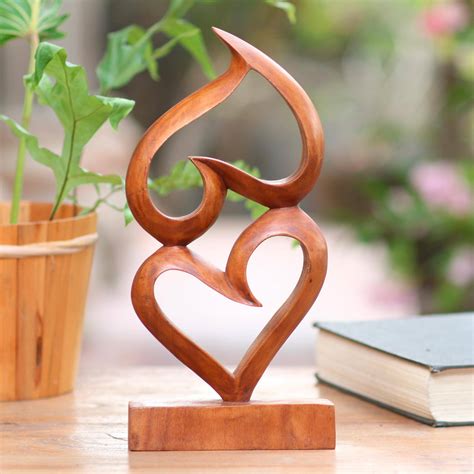 Suar Wood Heart Sculpture Upside Down Love Novica