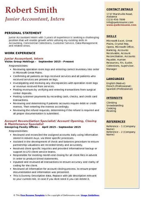 Junior Accountant Resume Samples Qwikresume