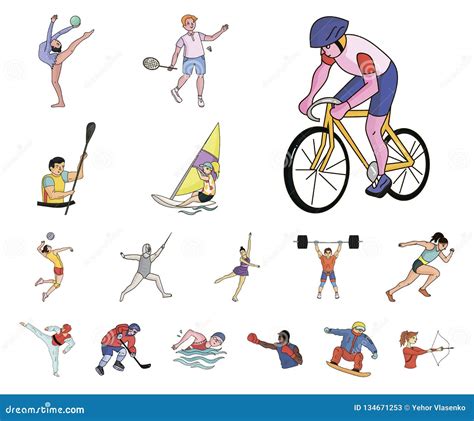 Different Kinds Of Sports Cartoon Icons In Set Collection For Design
