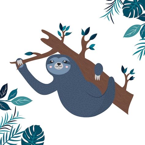 Premium Vector Illustration Of A Funny Sloth Hanging On The Branch