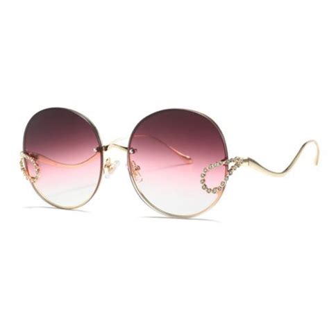 2020 luxury ladies rhinestone sunglasses women italy brand designer rimless round big sun