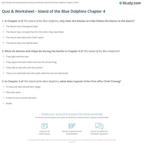 Chief chowig demands half of the sea otter since his people own the land and the surrounding waters. Quiz & Worksheet - Island of the Blue Dolphins Chapter 4 ...