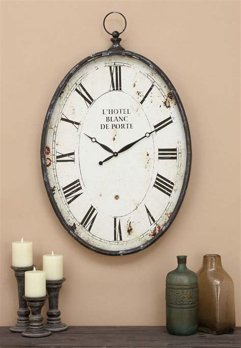French Inspired Oval Reproduction Style Wall Clock In Grey Wall Clock