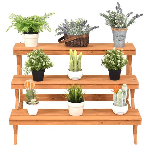 3 Tier Wood Plant Stand Flower Pot Holder Shelf Display Rack Stand Step