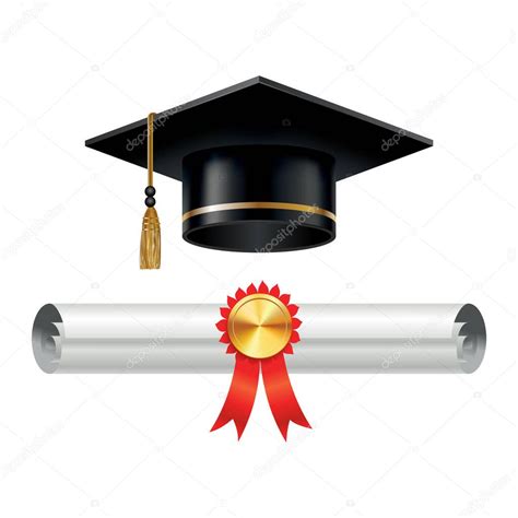 Tapa De Graduación Y Rollo De Diploma Enrollado Con Sello Terminar El
