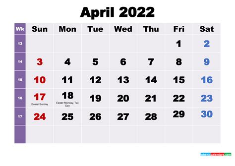 Printable April 2022 Calendar With Holidays
