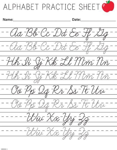 The Alphabet Practice Sheet With An Apple On Top And Lowercase Letters