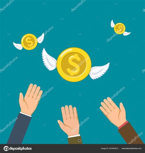 Gold Coins Currency Dollar Wings Fly Away People Vector Illustration