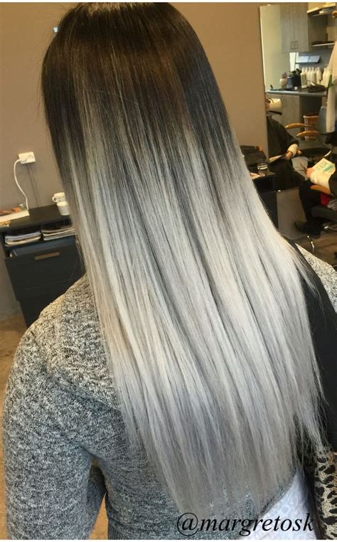 Some times white hair or grey hair is also caused due to stress, hormonal imbalances, sudden shock and external chemicals. Black root to platinum silver ends. Silver ombre. Gray ...