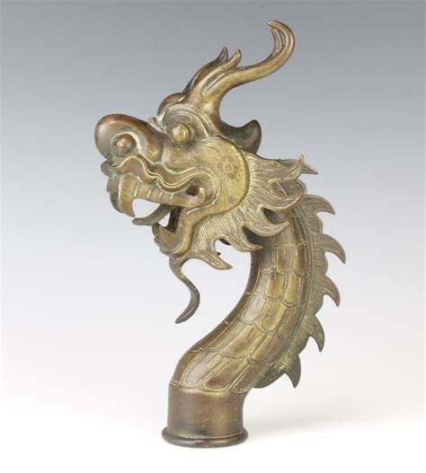 Lot 216 A 19th Century Chinese Bronze Staff Head In The Form Of A